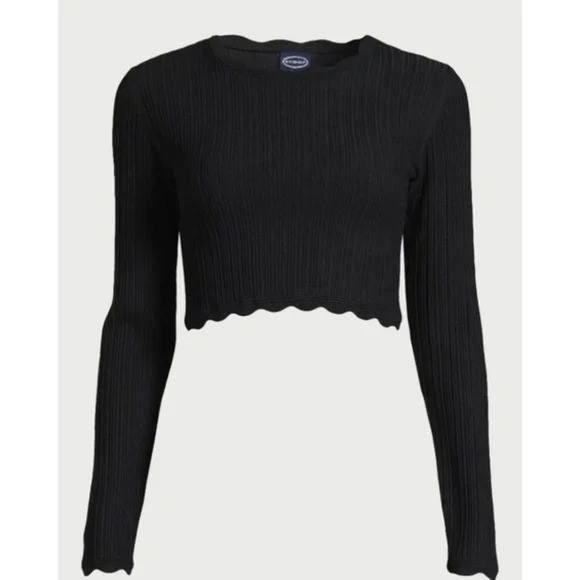 Scoop NYC Women’s Black Cropped Scalloped Top Size Large NWT - Picture 6 of 10